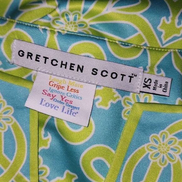 Gretchen Scott Womens Blue Green V Neck Tunic Top Blouse XS - Picture 4 of 5